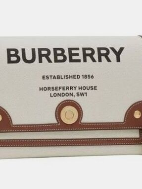 Burberry Cream Canvas & Brown Leather Logo Shoulder Bag